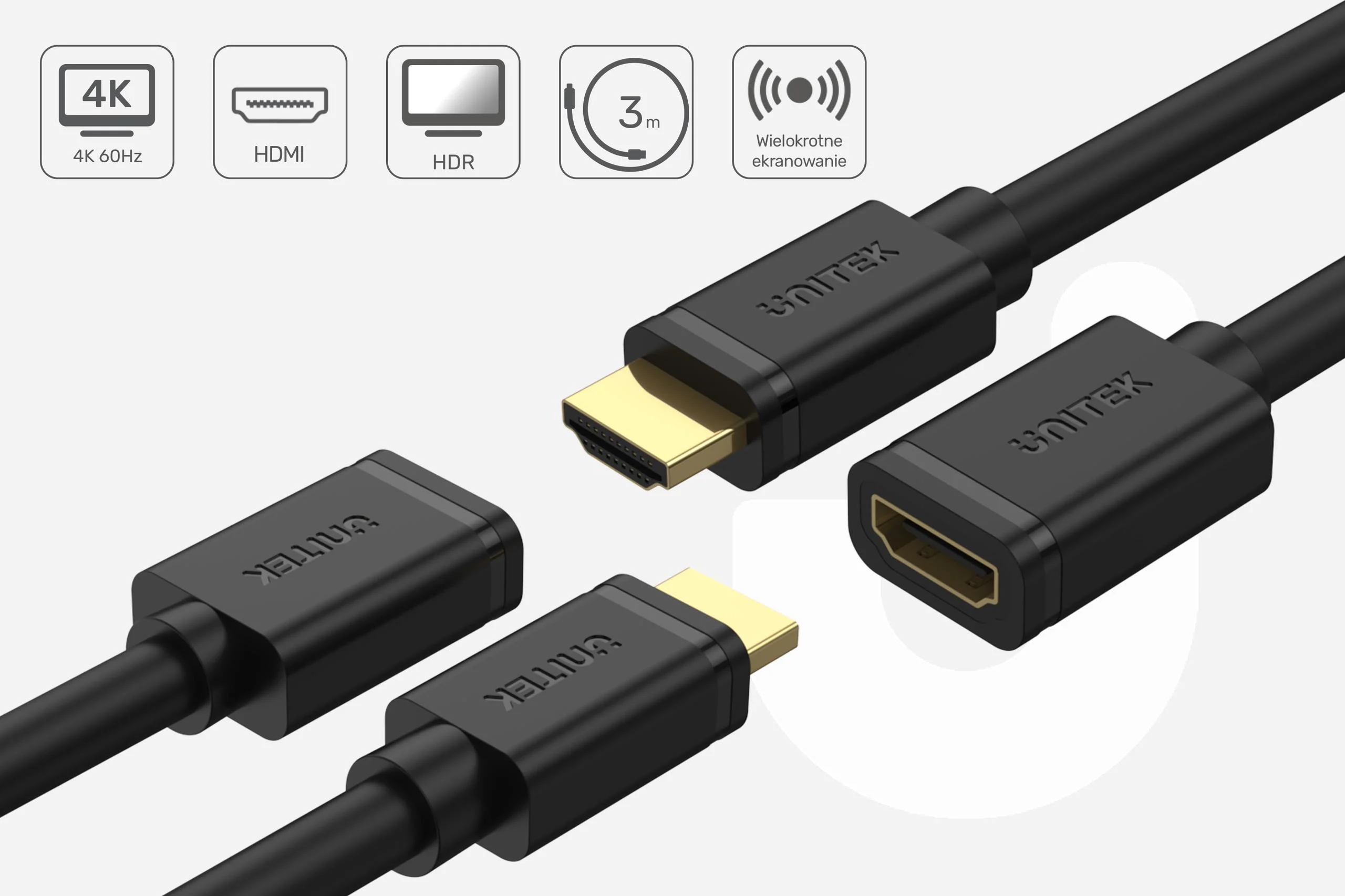 Unitek przedłużacz HDMI (M) - HDMI (F) 2.0 3 m