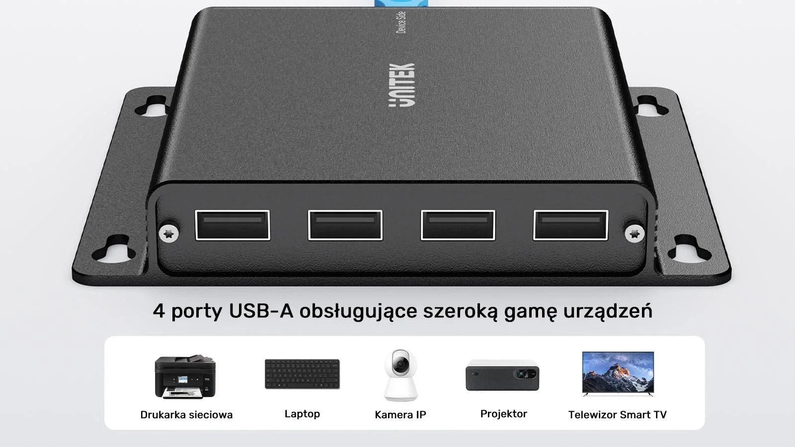 Unitek Przedłużacz USB-C na 4× USB-A przez Ethernet, zasięg do 150 m 480Mbps