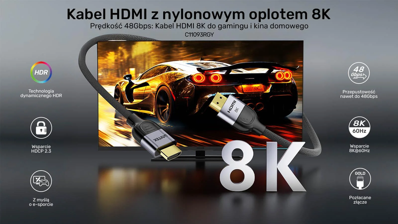 Unitek przewód 8K LUX HDMI 2.1 oplot 10M