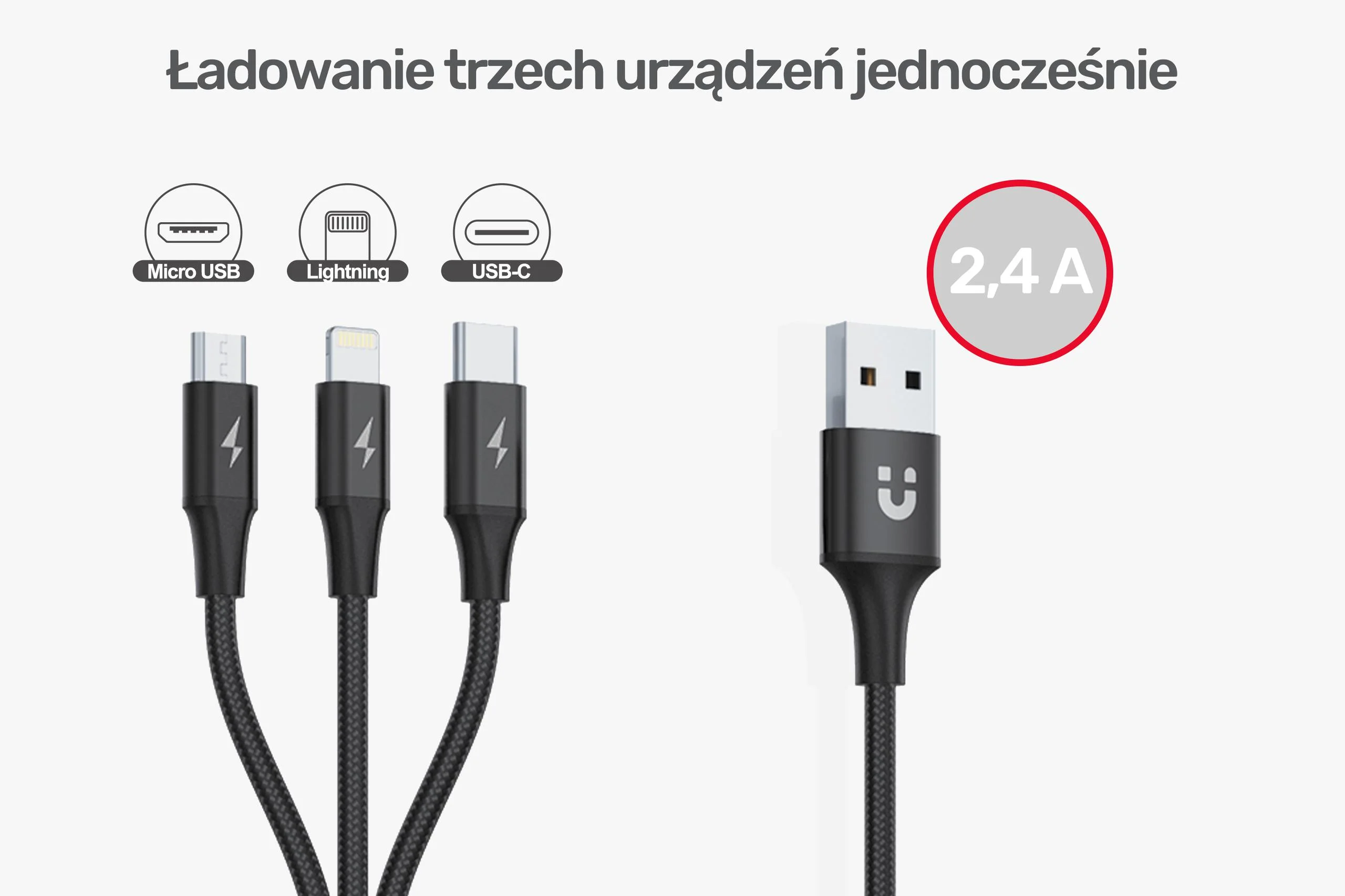 Unitek przewód ładujący USB 3 w 1 czarny