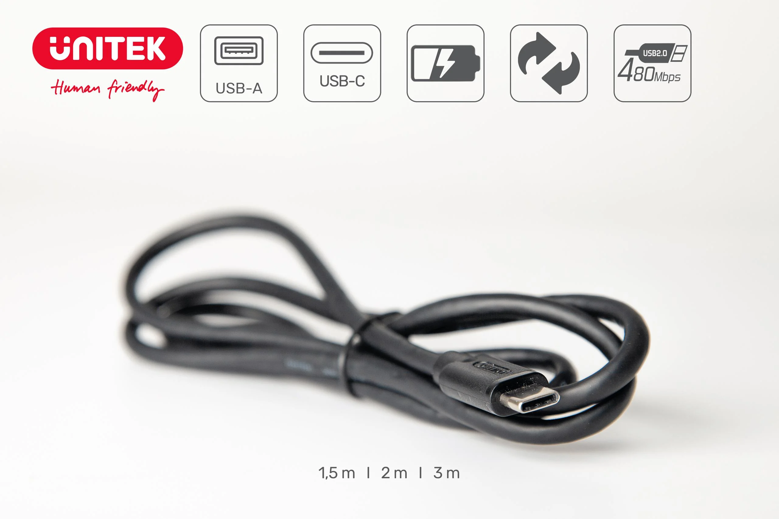 Unitek przewód USB-A 2.0 - USB-C 1,5m C14067BK