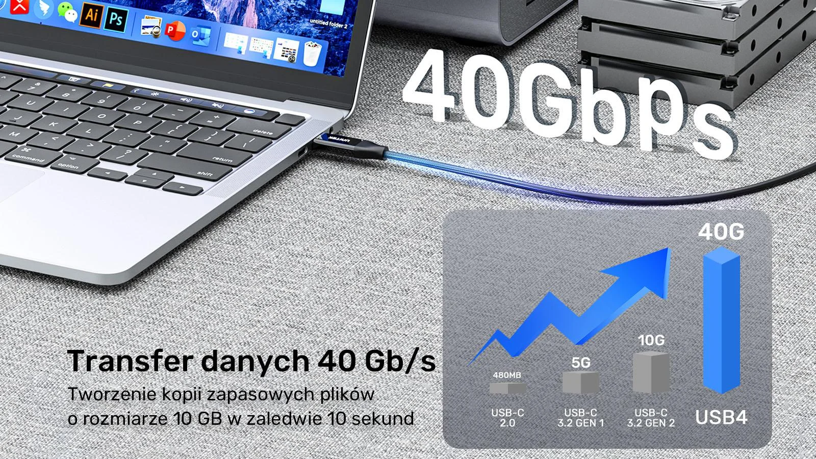 Unitek przewód USB-C 4.0 PD 100W 40 Gbps 8K 2 m
