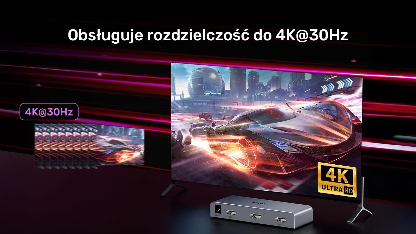 Unitek Rozgałęźnik sygnału HDMI 1 IN-2 OUT 4K