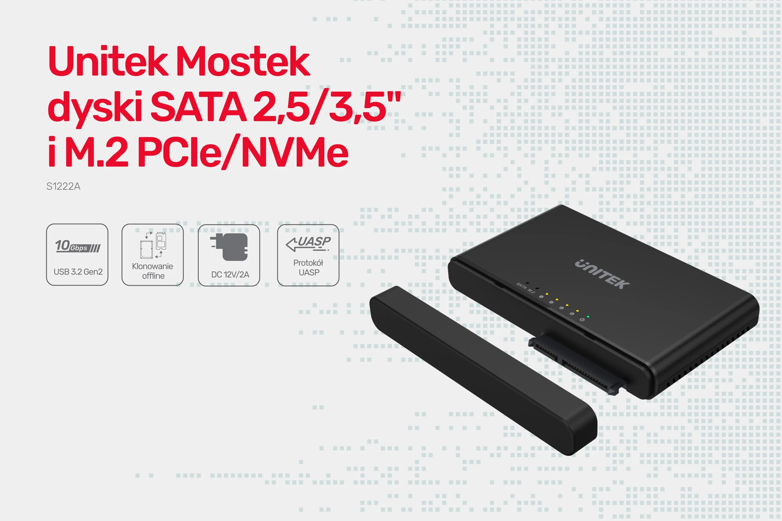 Unitek S1222A Mostek / stacja klonująca dyski SATA i M.2