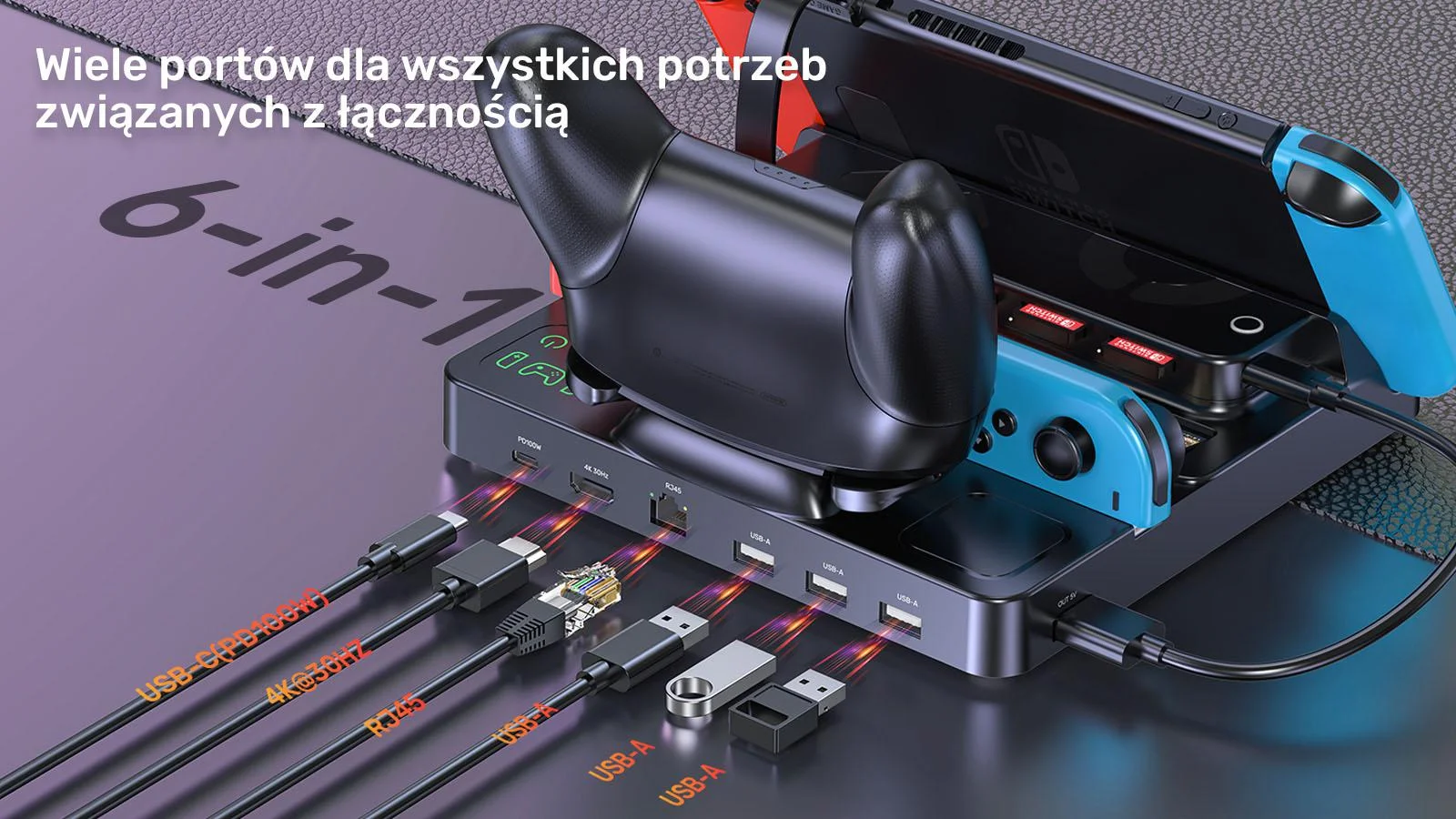 Unitek stacja ładująca Switch z przełącznikiem i czytnikiem kart do gier