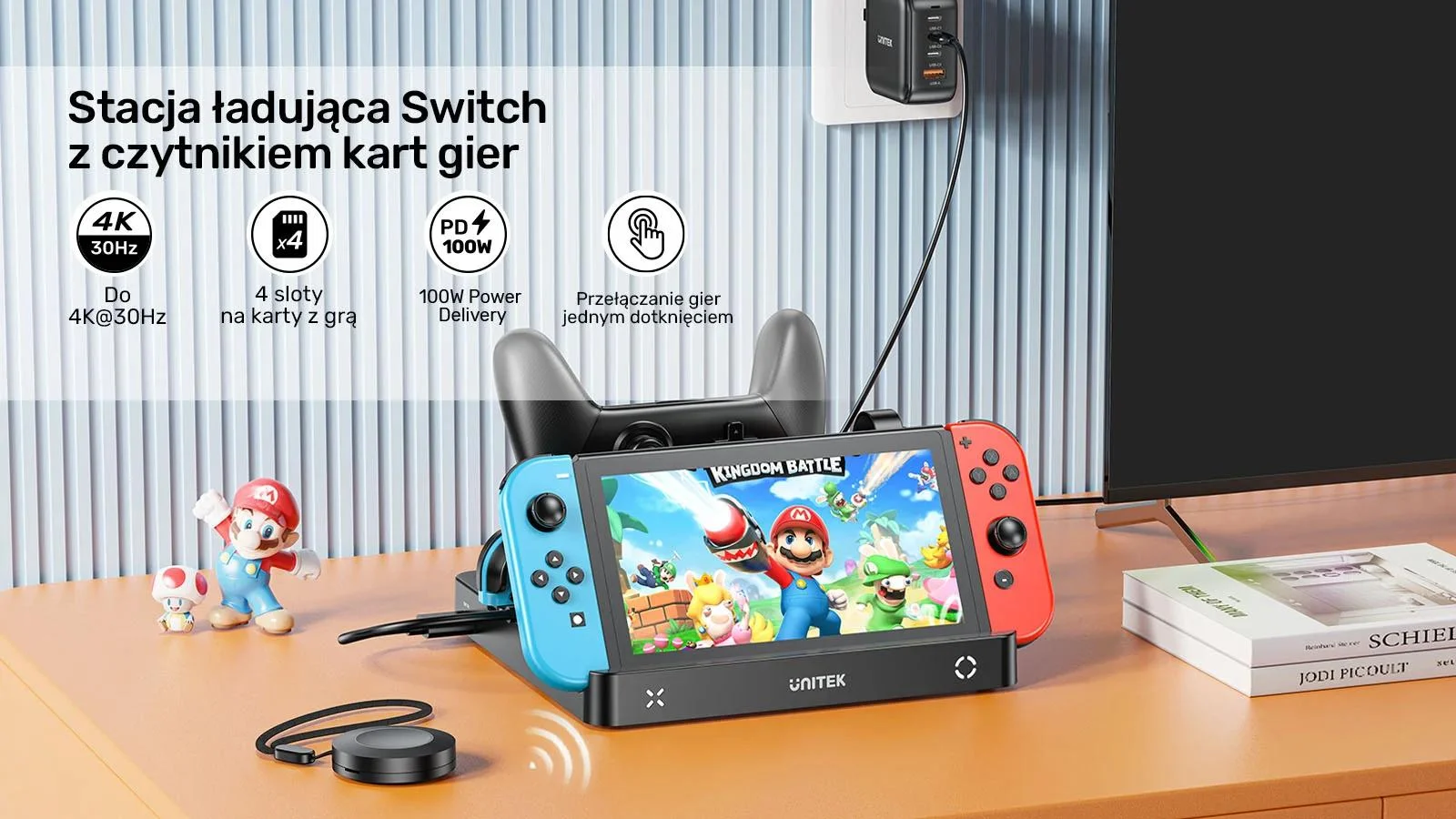 Unitek stacja ładująca Switch z przełącznikiem i czytnikiem kart do gier