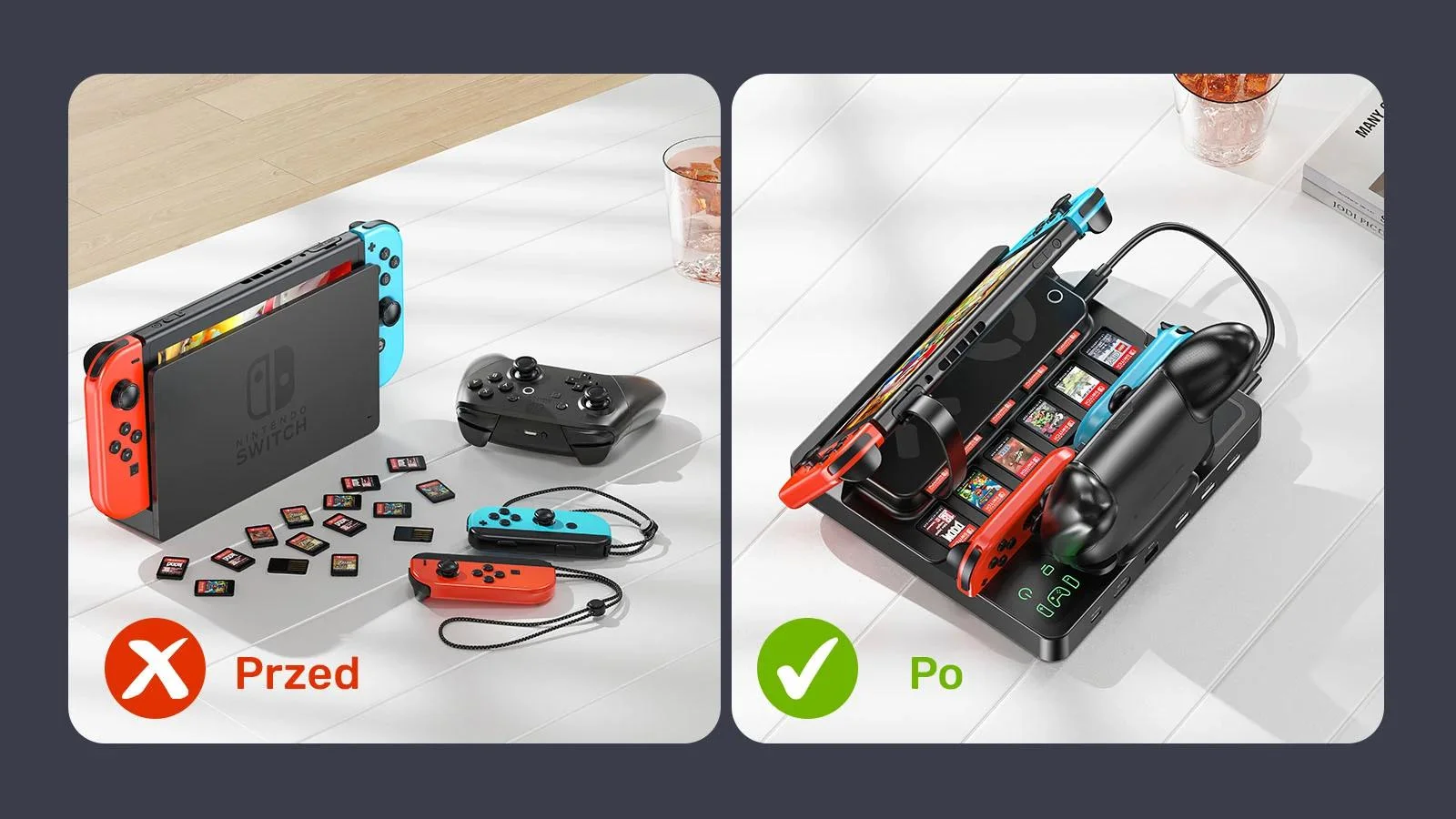 Unitek stacja ładująca Switch z przełącznikiem i czytnikiem kart do gier