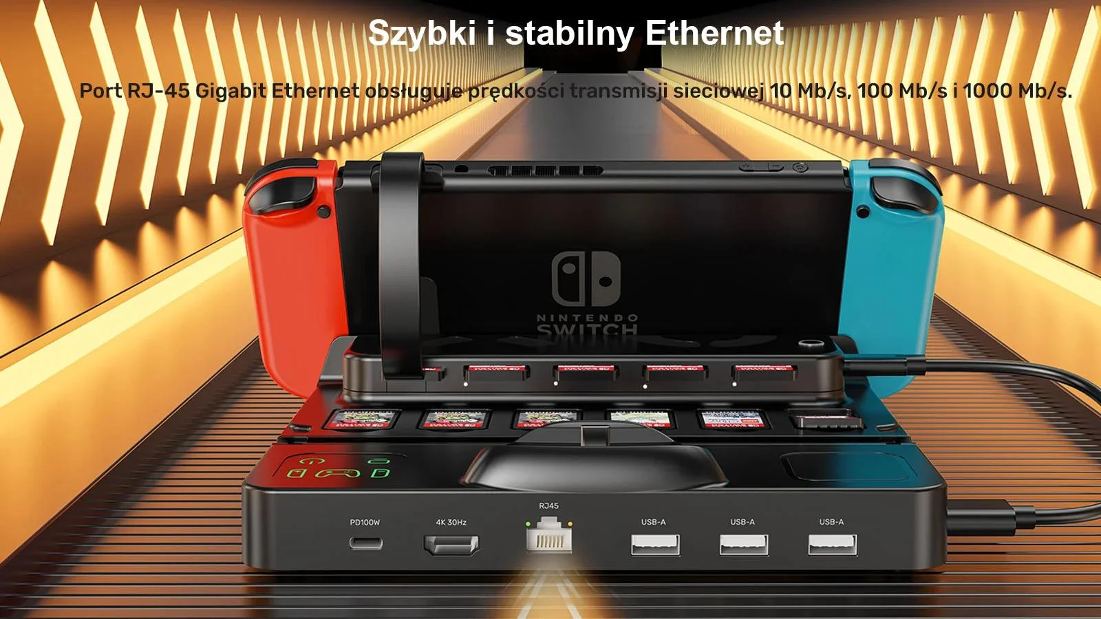 Unitek stacja ładująca Switch z przełącznikiem i czytnikiem kart do gier