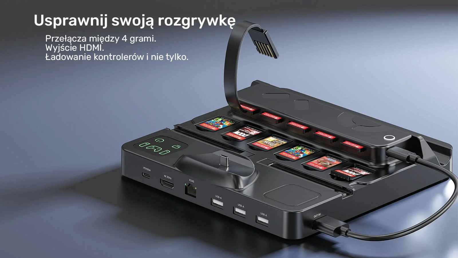 Unitek stacja ładująca Switch z przełącznikiem i czytnikiem kart do gier