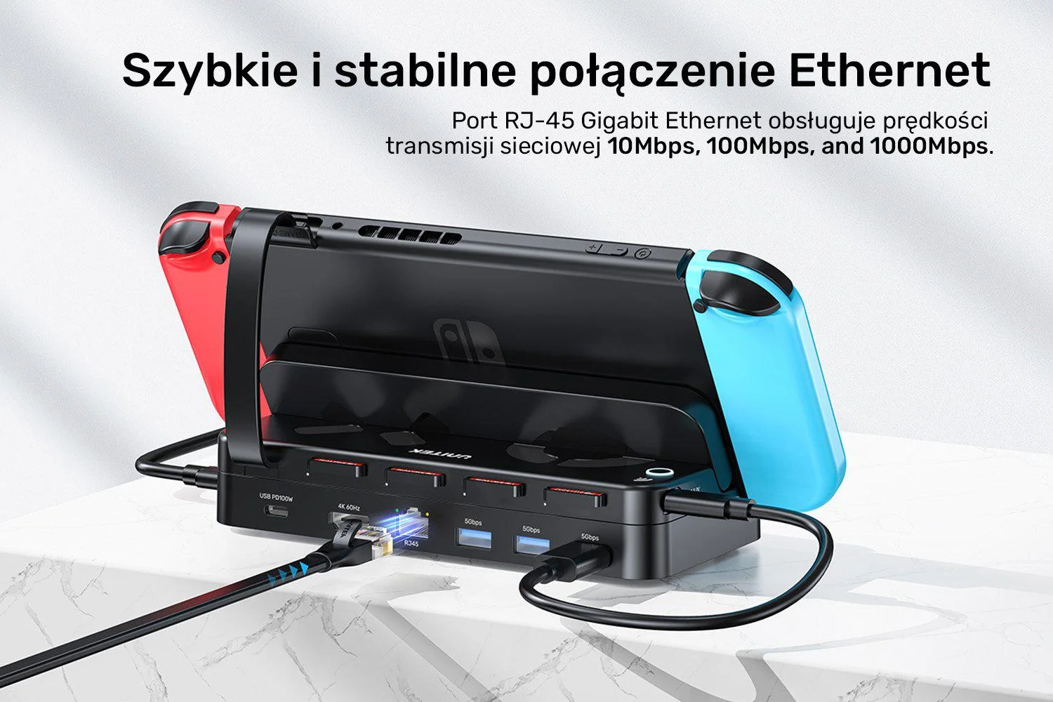 Unitek Stacja dokująca do Nintendo Switch, PD 100W, HDMI 4K, RJ-45, czytnik kart