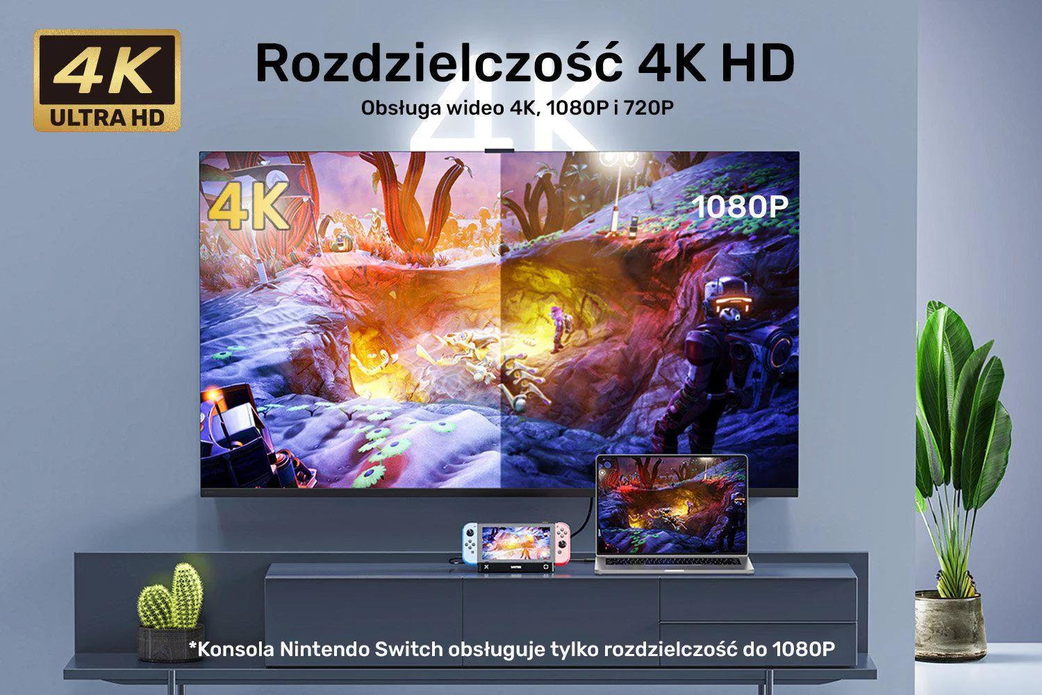 Unitek Stacja dokująca do Nintendo Switch, PD 100W, HDMI 4K, RJ-45, czytnik kart