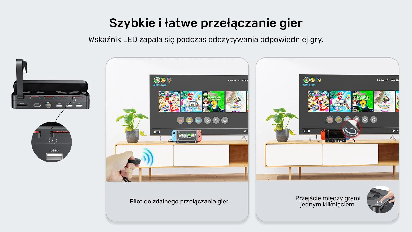 Unitek Stacja dokująca do Nintendo Switch + pilot