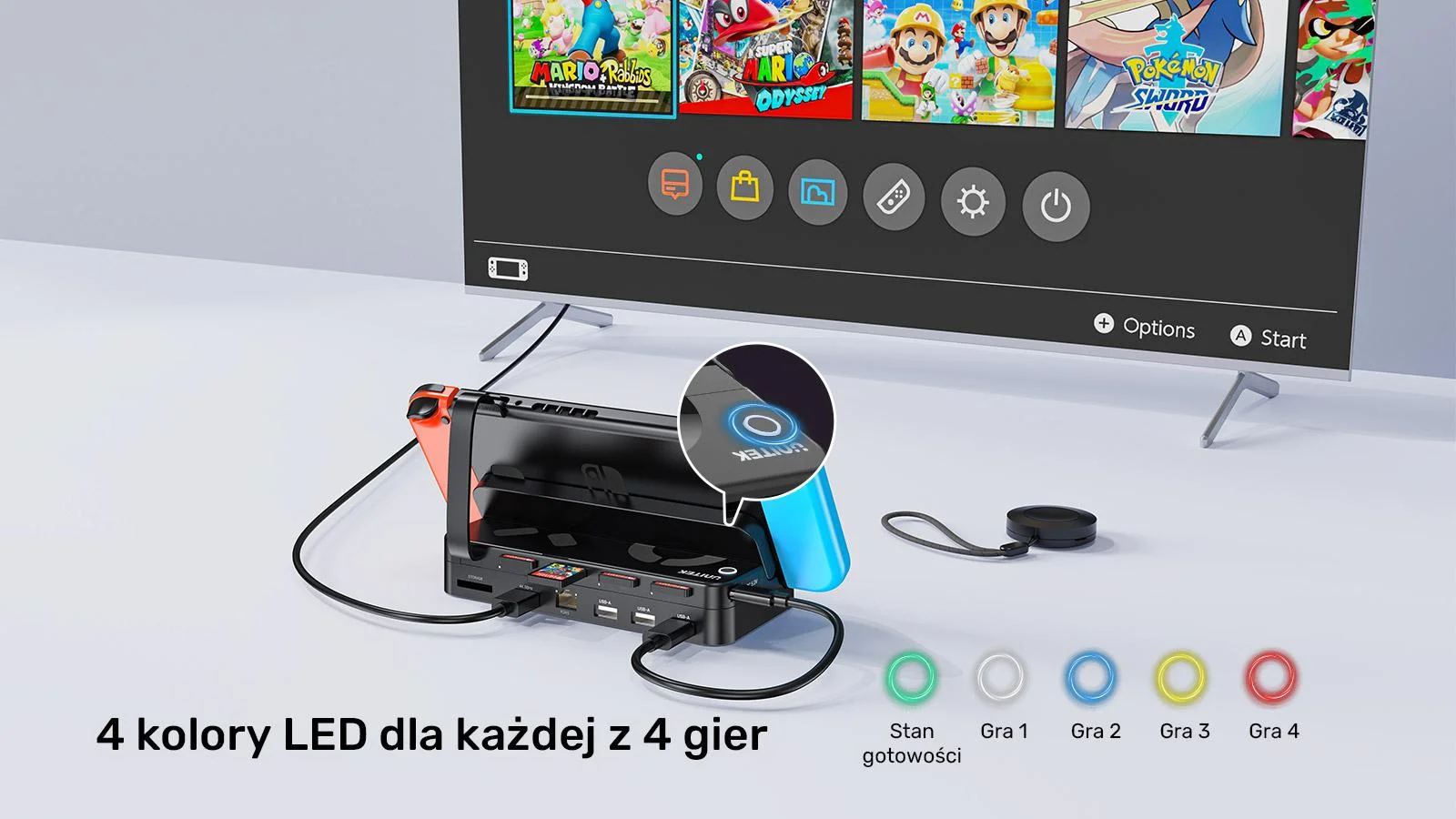 Unitek Stacja dokująca do Nintendo Switch + pilot