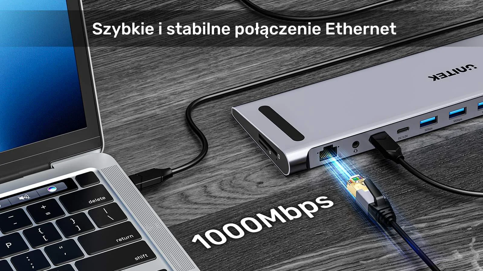 Unitek Stacja dokująca KVM z funkcją podstawki, potrójne wyjście 4K, USB-C, MST, HDMI 2.0