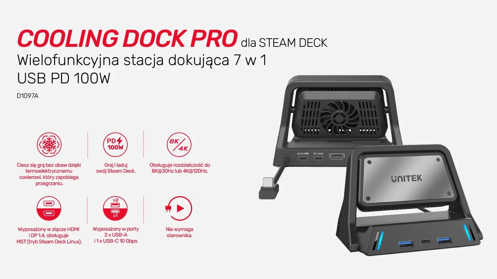 Unitek Stacja dokująca Pro do Steam Deck™ 100W 8K