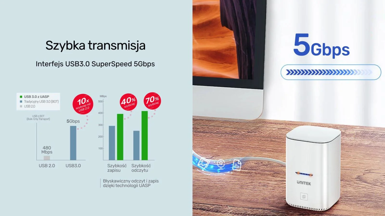 Unitek Stacja klonująca Bay SATA USB3.0 do SATA6G 2,5" z funkcją UASP 5 Gbps