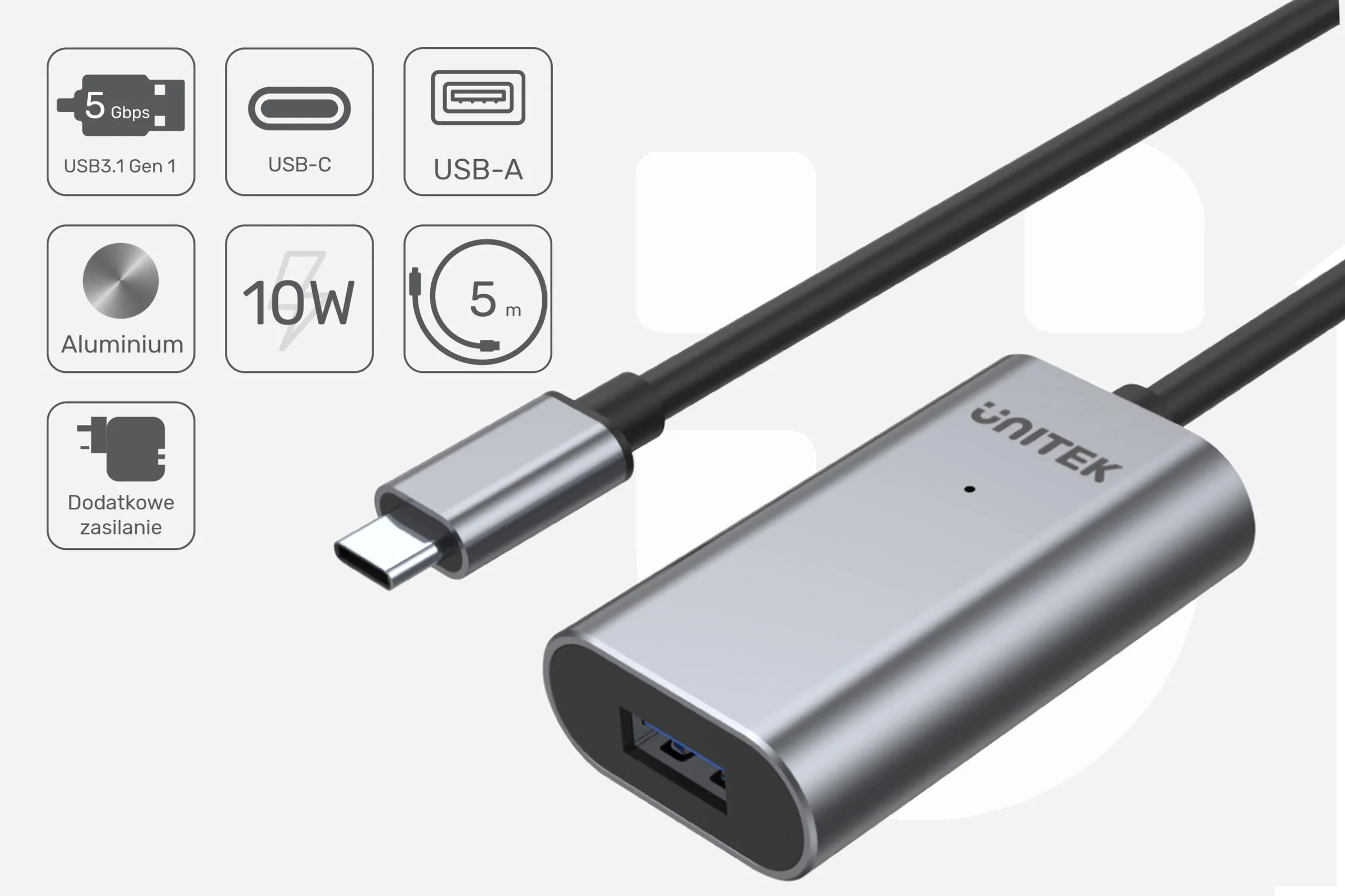 Unitek U304A wzmacniacz sygnału USB-C na USB(A) 5M