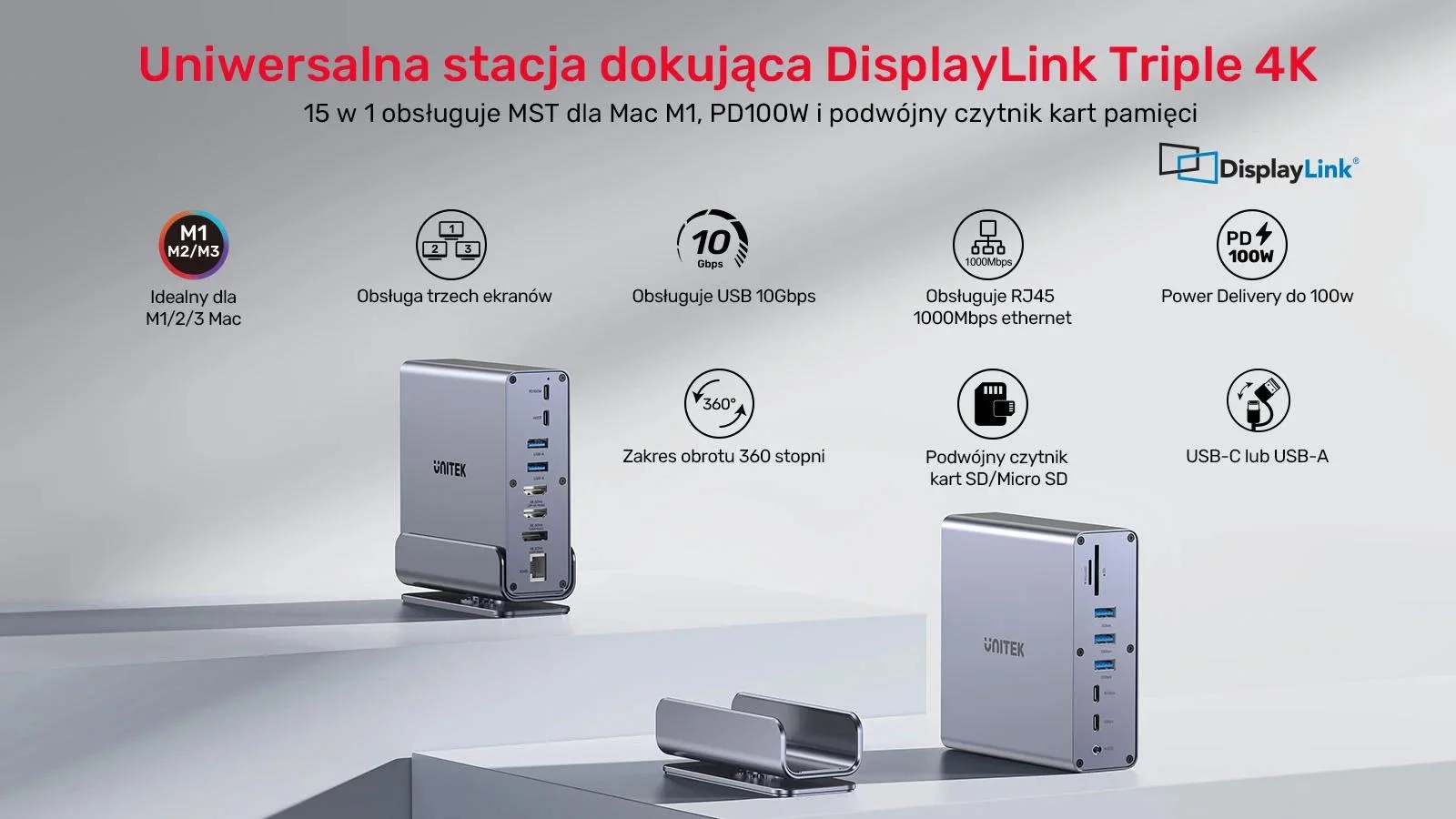 Unitek Uniwersalna stacja dokująca DisplayLink 4K x3