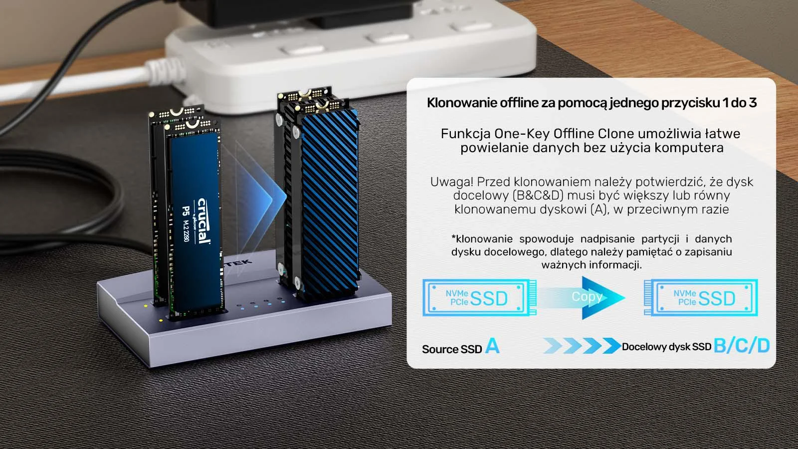 Unitek USB4 4-kieszeniowa stacja dokująca/ klonująca M.2 SSD