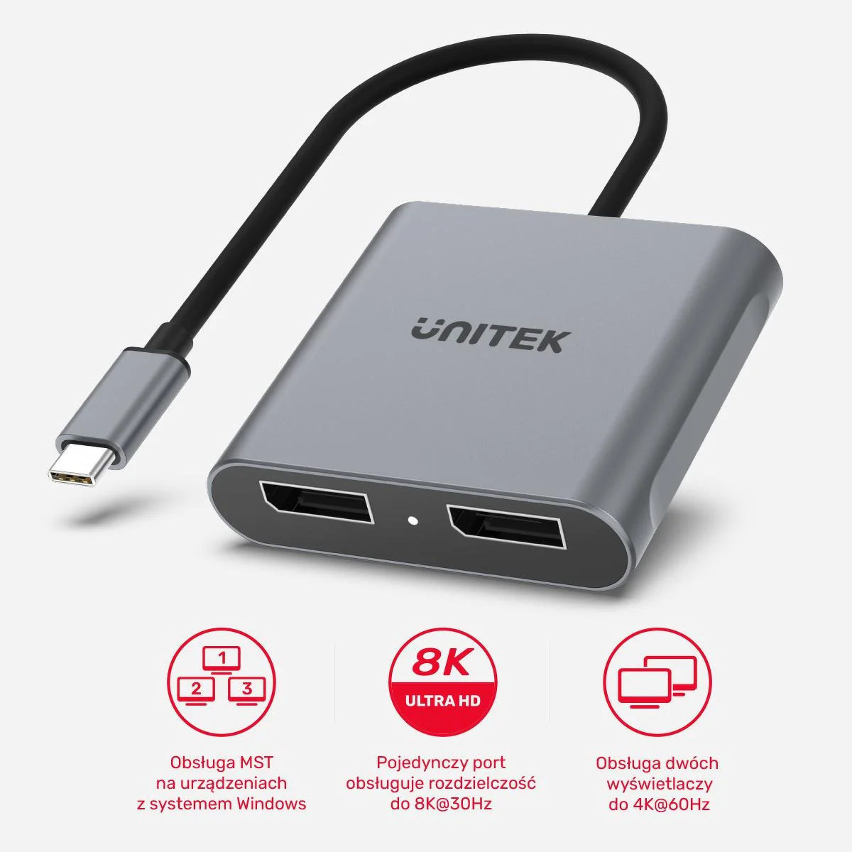 Unitek V1404A Adapter USB-C na 2x port DP 1.4 8K 60Hz