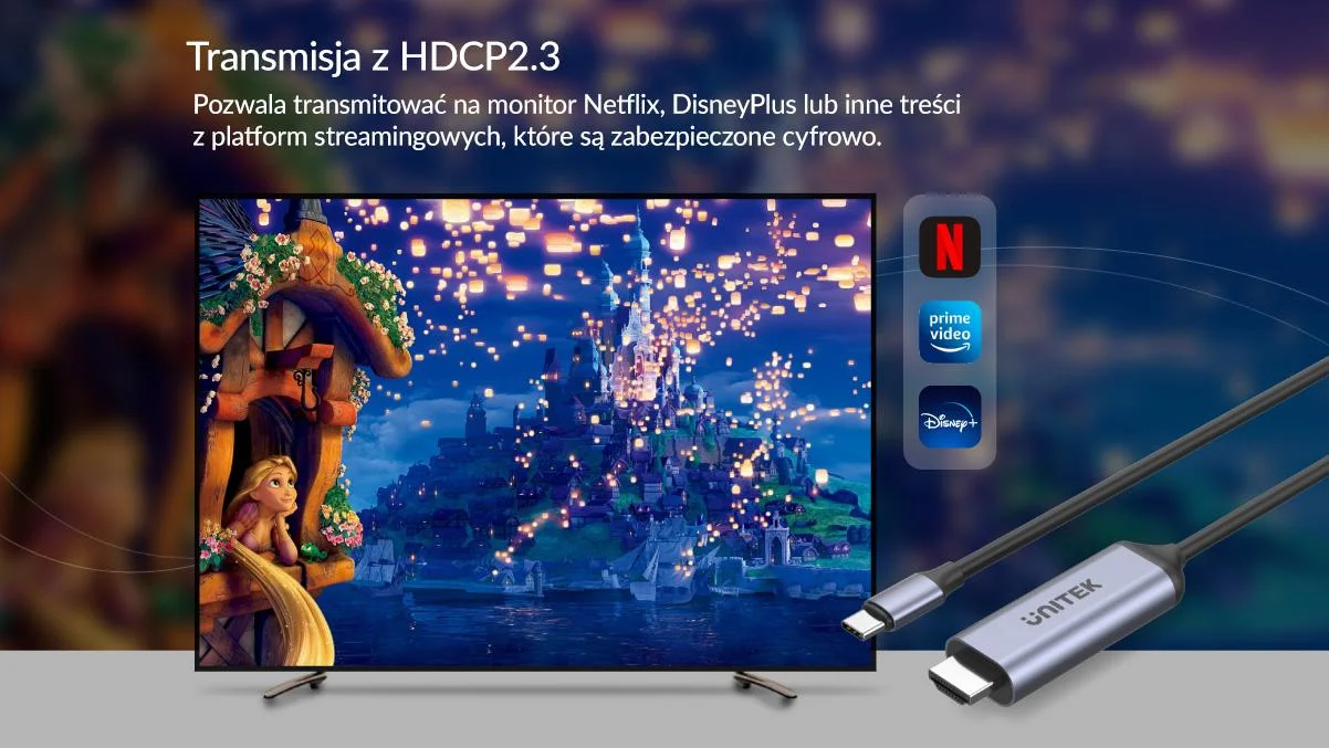 Unitek V1423B Adapter USB-C na HDMI 2.1 8K kabel 1,8 m