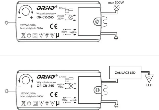 WŁĄCZNIK-WYŁĄCZNIK DOTYKOWY ORNO OR-CR-245 INDUKCJA DO LED