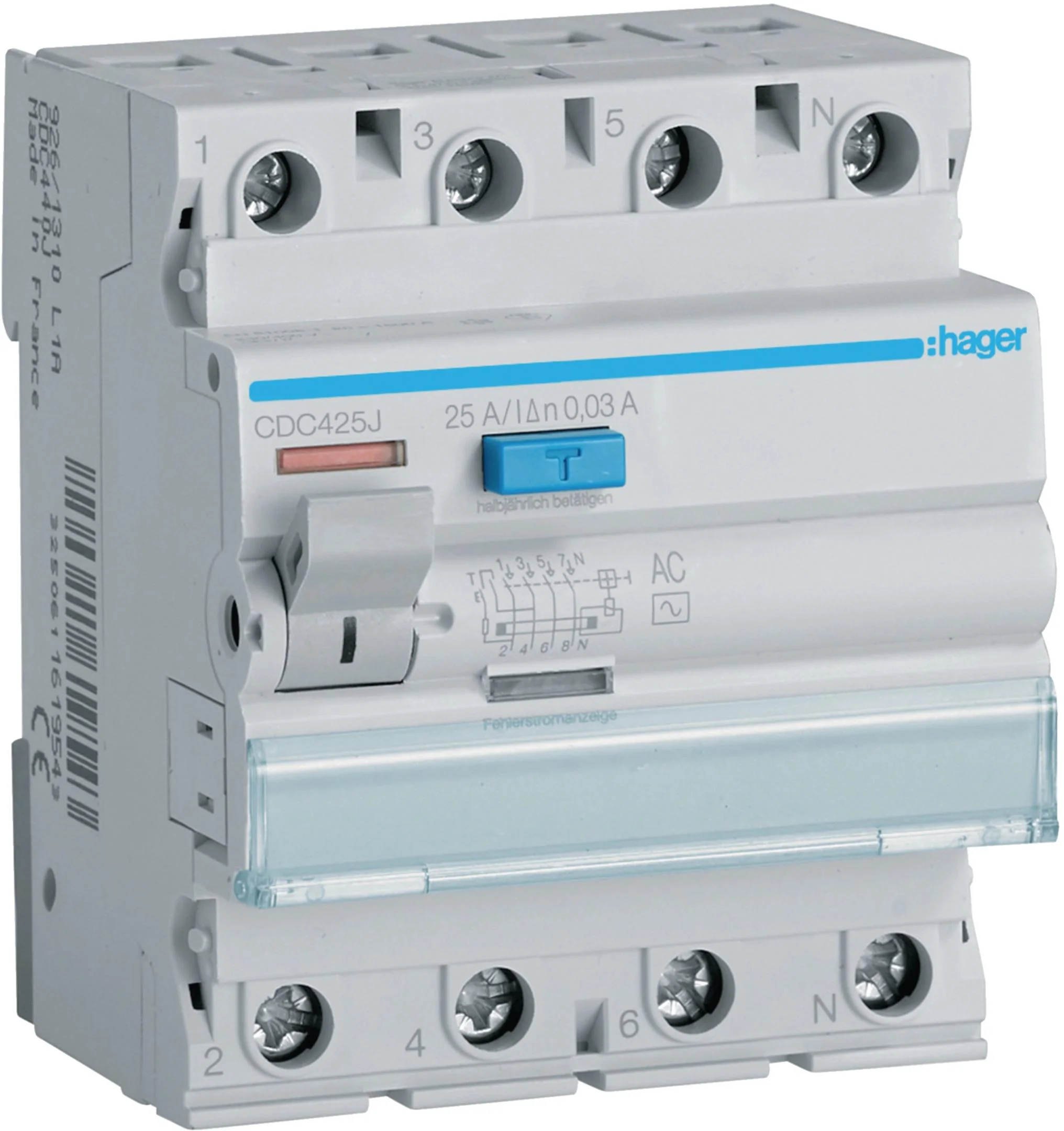 Wyłącznik różnicowoprądowy 3P+N 25A 30mA 6kA AC HAGER CDC425J
