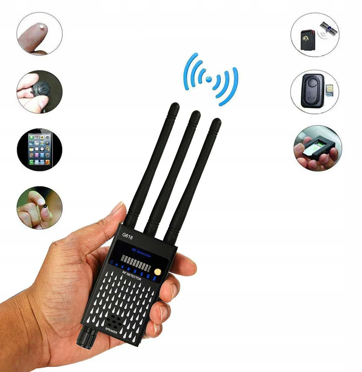 Lokalizator GPS kamer podsłuchów Mking MK618 - opis i przeznaczenie detektora 3-antenowego: