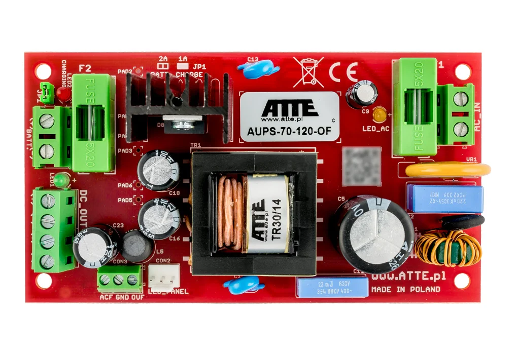 Zasilacz buforowy SMPS, Vin 230VAC, Vout 12VDC, Iout 6A, Pout 72W, moduł do zabudowy, typu AUPS-70-120-OF