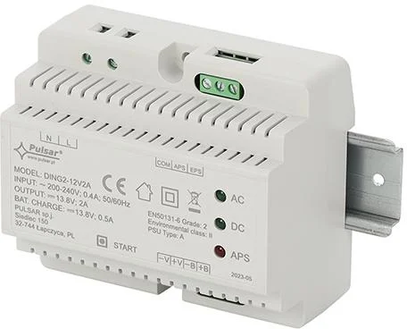Zasilacz buforowy impulsowy na szynę DIN Grade 2 DING2-12V2A 13,8V 2A - naważniejsze cechy: