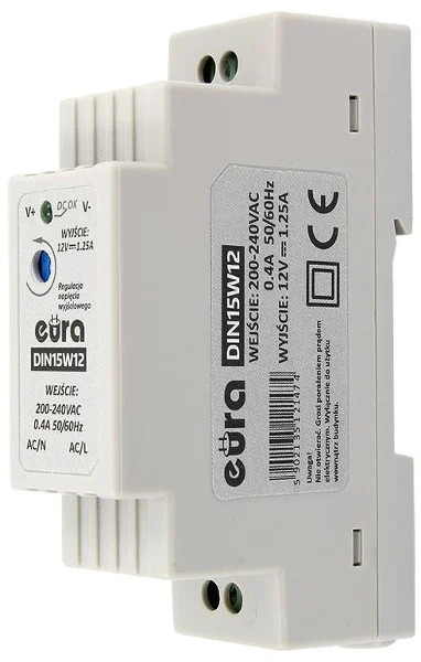 Zasilacz DIN "EURA" DIN15W12 12V 1,25 A DC