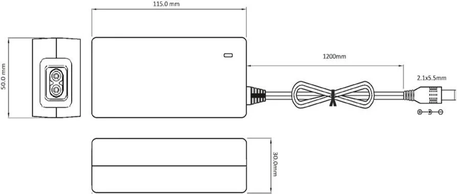 Zasilacz impulsowy desktop do CCTV Voltage 12V 5A 60W wtyk 5,5mm / 2,1mm - wymiary: