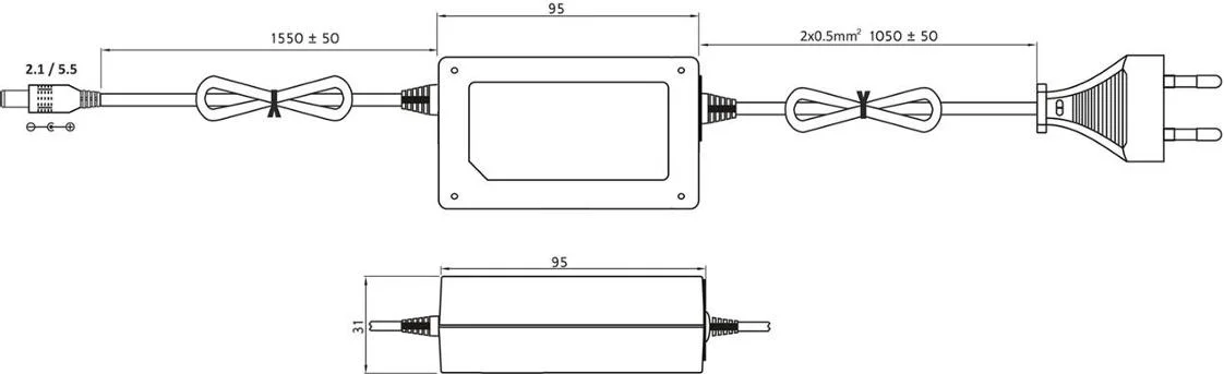 Zasilacz impulsowy desktop do CCTV Voltage 12V 2A 24W wtyk 5,5mm / 2,1mm - wymiary: