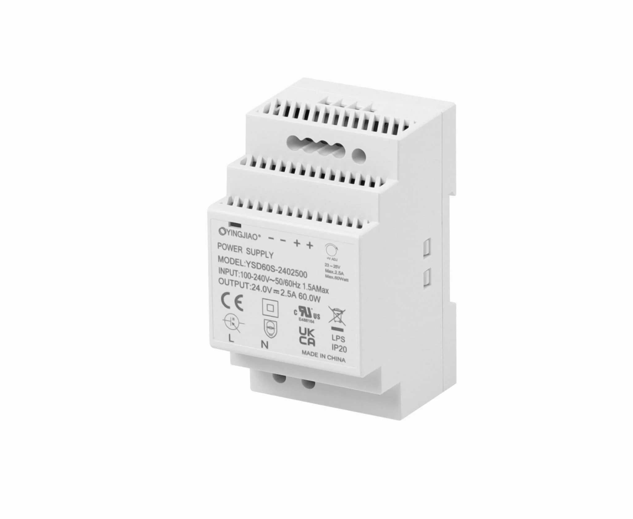 ZASILACZ IMPULSOWY NA SZYNĘ DIN YINGJIAO YSD60S-2402500 24V/60W/2,5A - DANE TECHNICZNE: