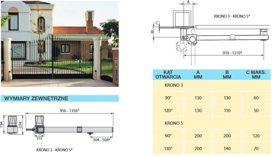 Zestaw CAME KRONO Plus SPACE do 6m bram skrzydłowych