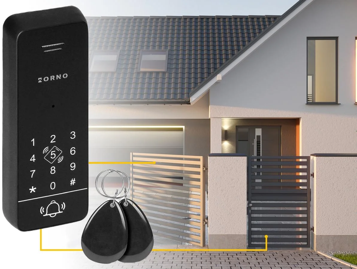 Zestaw domofonowy z obsługą 2 wejść (furtki i bramy) oraz panelem zewnętrznym do montażu natynkowego z szyfratorem