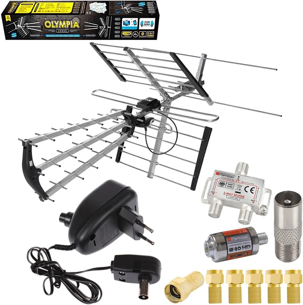 Kompletny zestaw antenowy BX1000 DVB-T2 4K LTE na 2 TV do odbioru telewizji naziemnej: