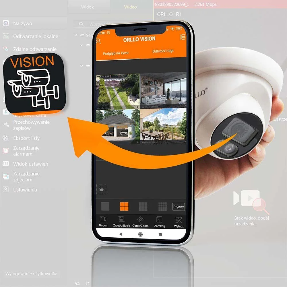 Zestaw 4 kamer zewnętrznych PoE do monitoringu ORLLO Eco Dome z możliwością dostępu i kontroli z poziomu aplikacji mobilnej
