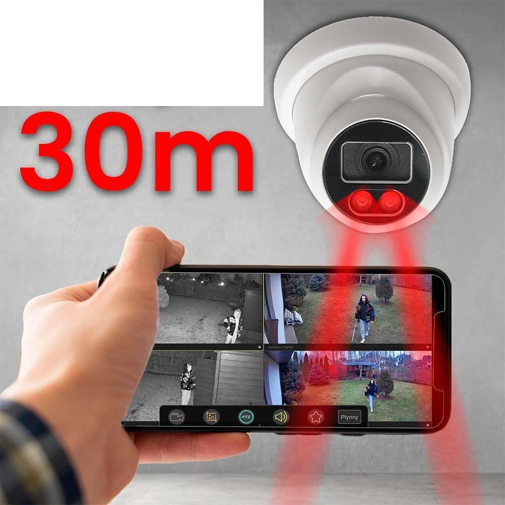 Zestaw 4 kamer zewnętrznych PoE z trybem nocnym i rozdzielczością FullHD 1920x1080p przy 30 klatkach na sekundę