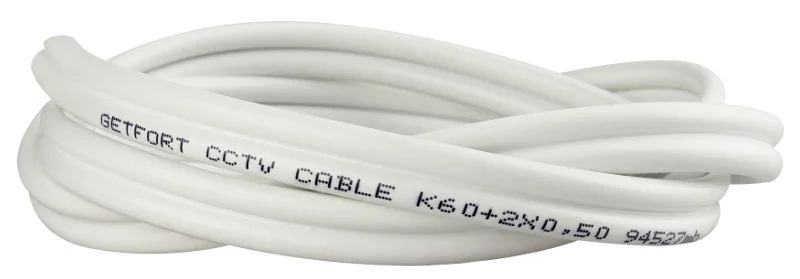 Przewód kabel koncentryczny z zasilaniem do CCTV BIAŁY K60+2x0,5mm2 GETFORT 1m