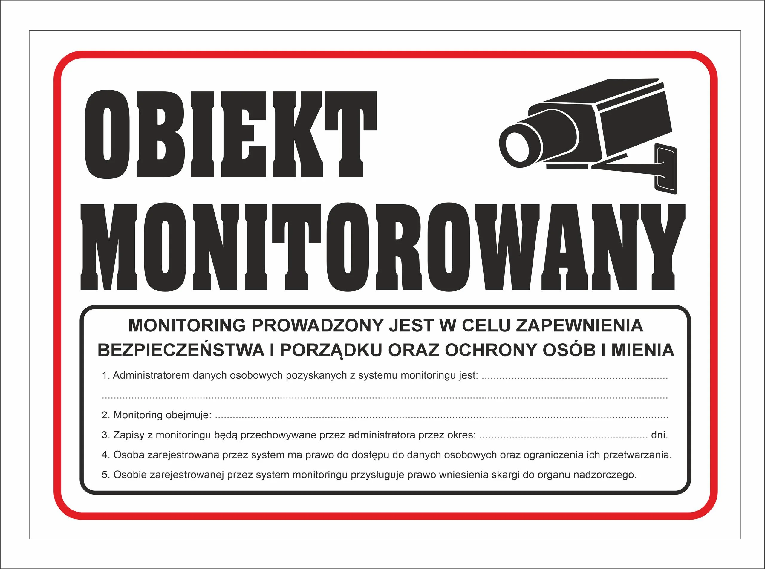 Tabliczka PCV Obiekt Monitorowany z RODO 35x25 cm