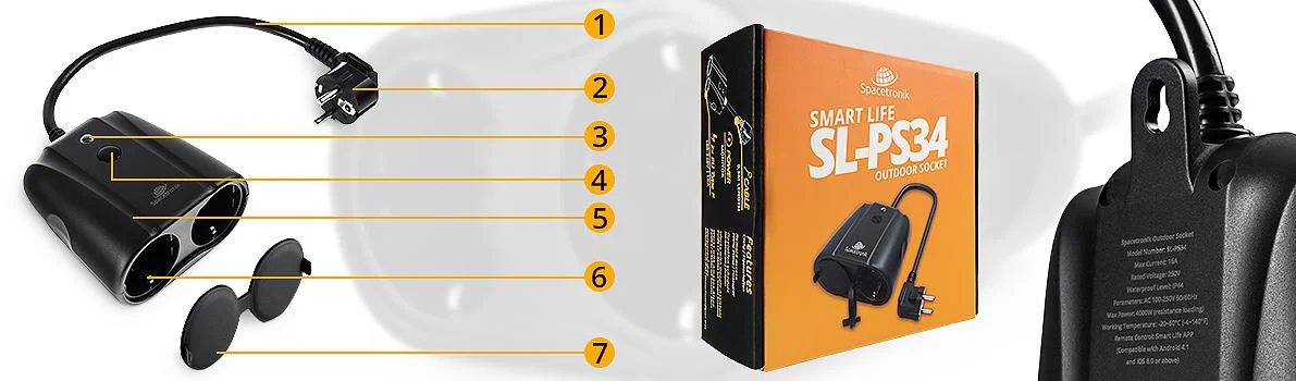 Spacetronik Smart Life SL-PS34 - schemat budowy gniazdka Wi-Fi: